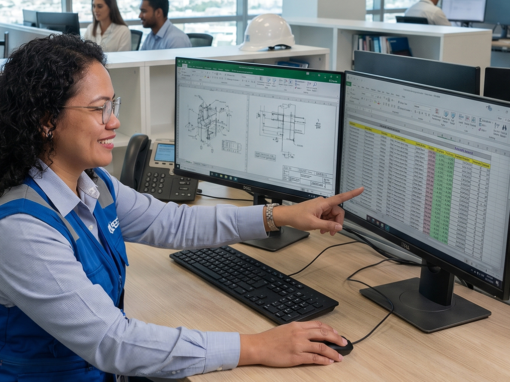 Filipino female offshore estimator working on a computer in the Philippines
